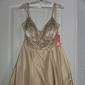 Champagne Short Embellished-Bodice Prom Dress